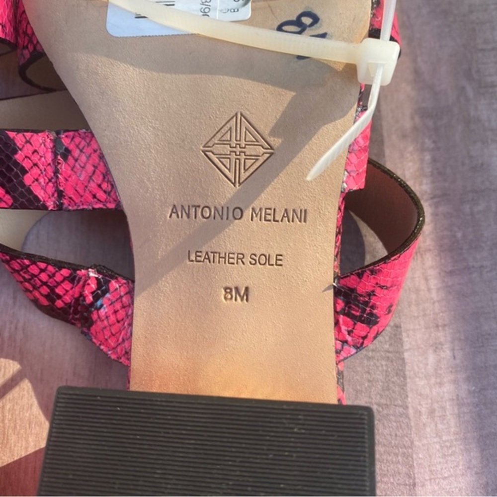 ANTONIO MELANI pink snakeskin slip on heeled sandals sz 8 - Picture 2 of 4